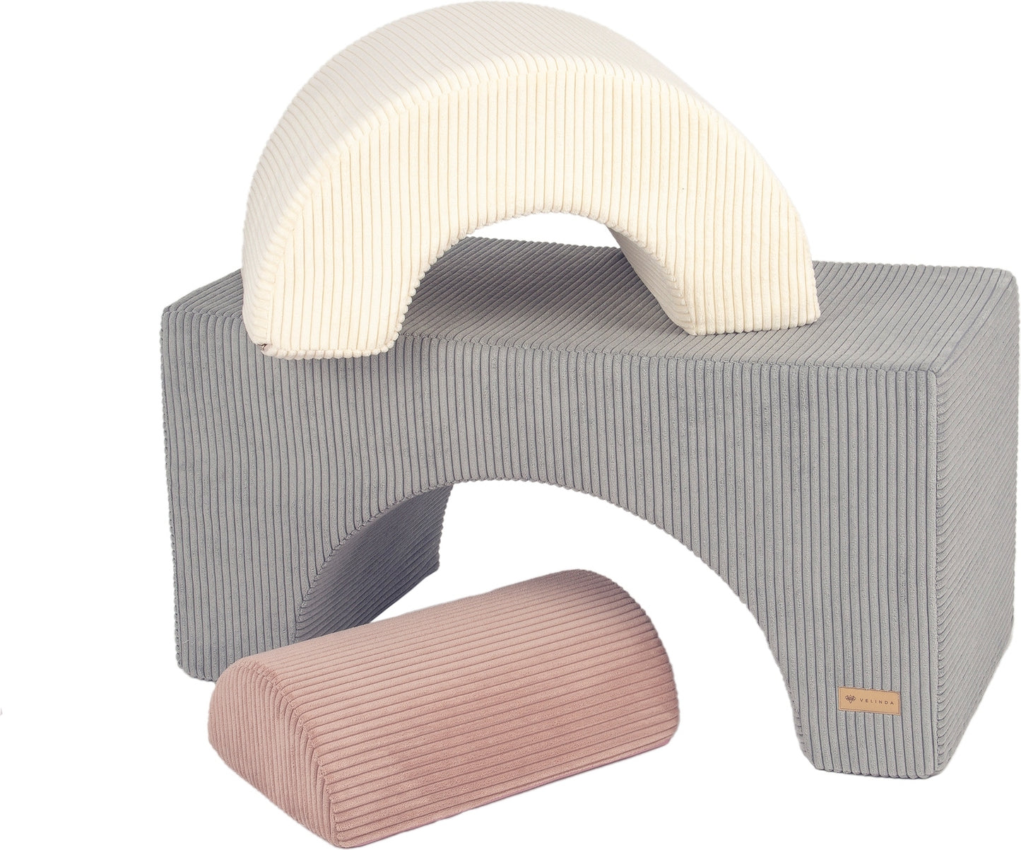 Corduroy Rainbow Foam Blocks - Grey, Cream & Pink
