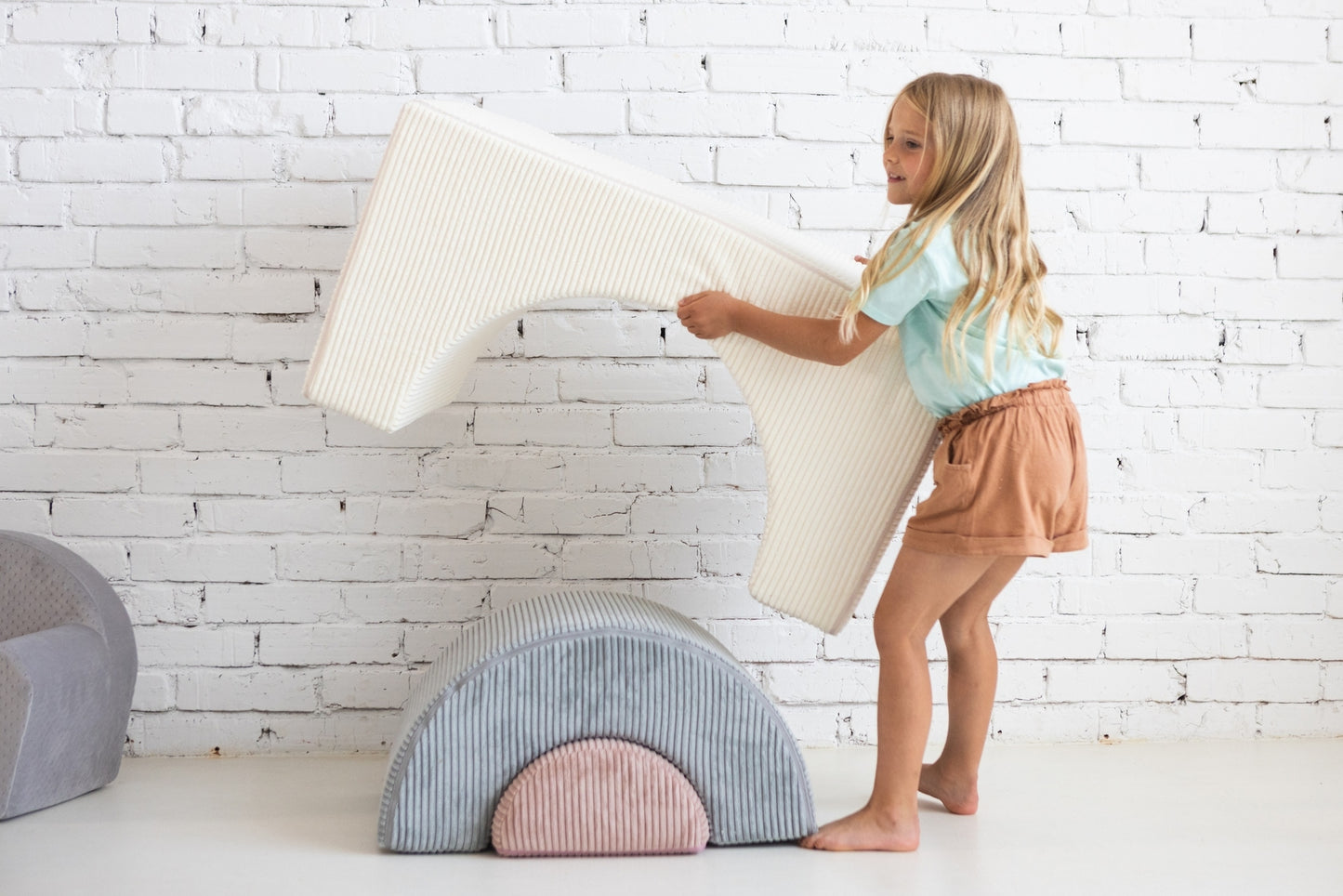 Corduroy Rainbow Foam Blocks - Cream, Grey & Pink
