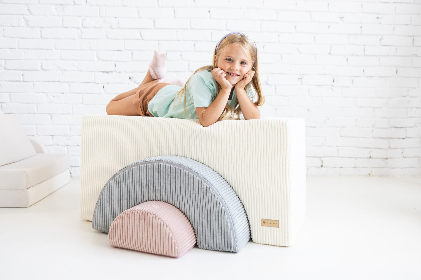 Corduroy Rainbow Foam Blocks - Cream, Grey & Pink