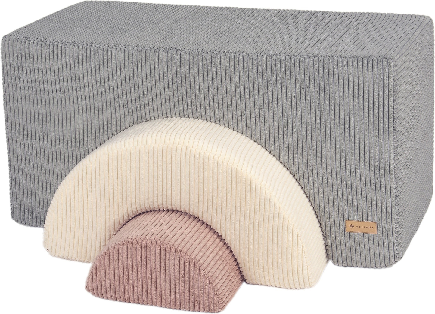 Corduroy Rainbow Foam Blocks - Grey, Cream & Pink