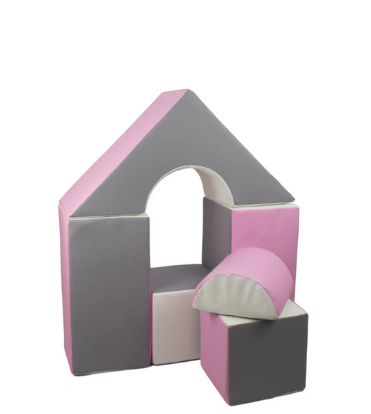 Pink, Grey & White Mini Castle Blocks Soft Play Set (6 blocks)