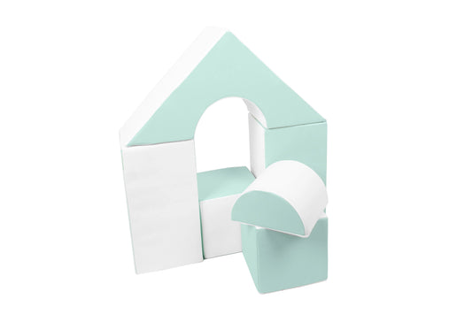 Mint Green & White Mini Castle Blocks Soft Play Set (6 blocks)