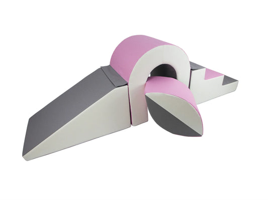 Pink, Grey & White Bridge/Slide And Balance Ball Soft Play Set